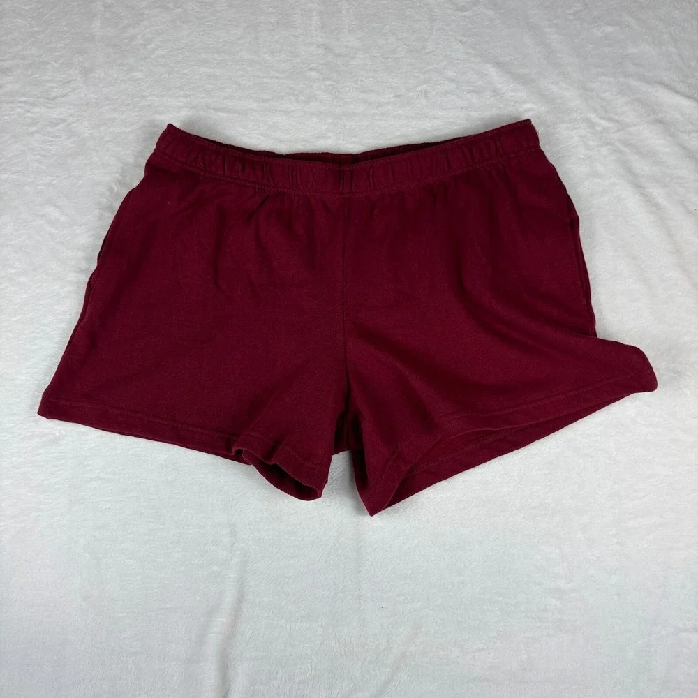 Universal Thread Shorts Womens Large Burgundy High Rise Pockets‎ Elastic Waist